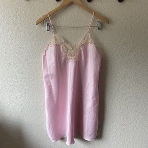 Vintage 1980s Victorias Secret Gold Crown Label Pink Nightie Slip Lingerie Med